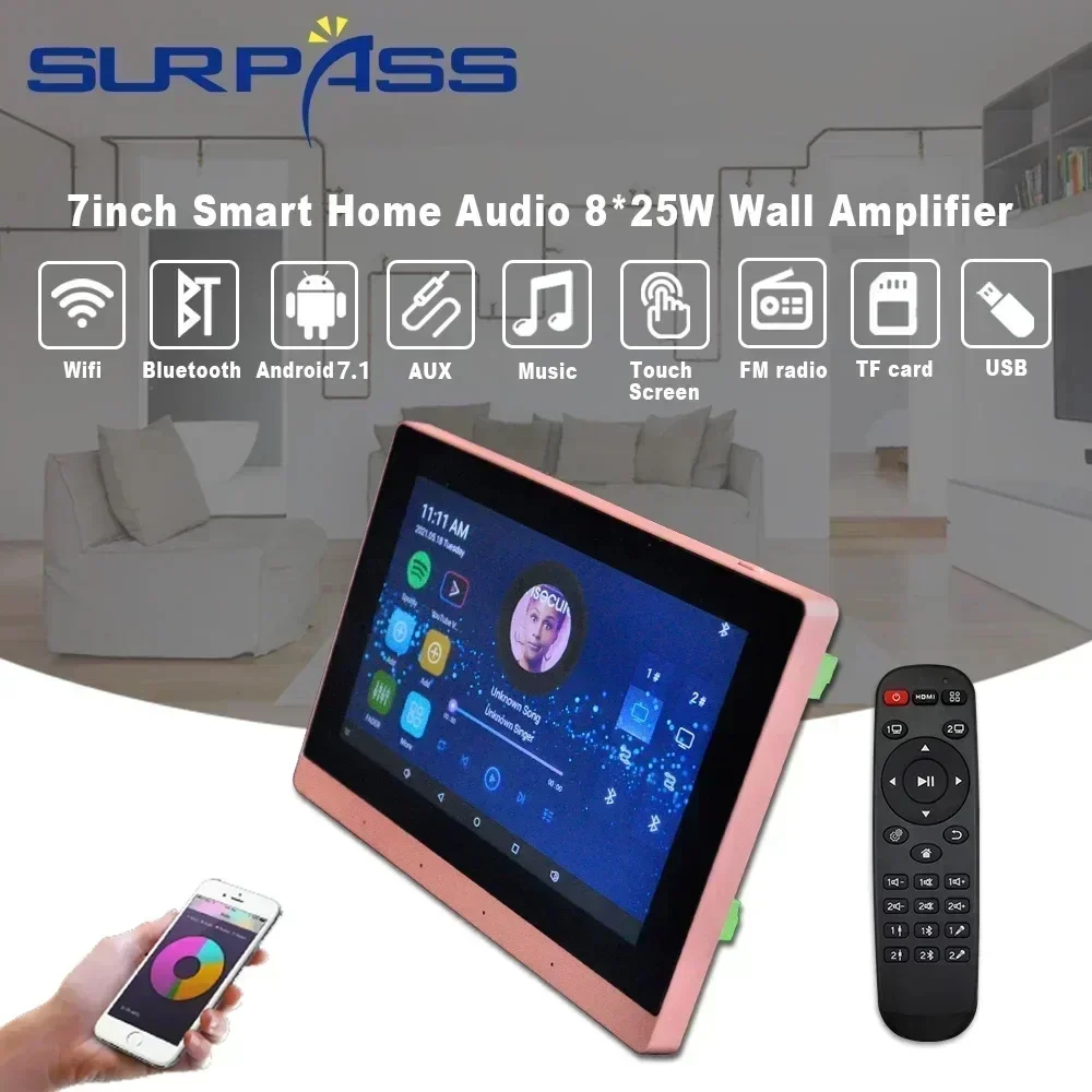 Audio Music System For Home - 7inch WiFi In Wall Amplifier Touch