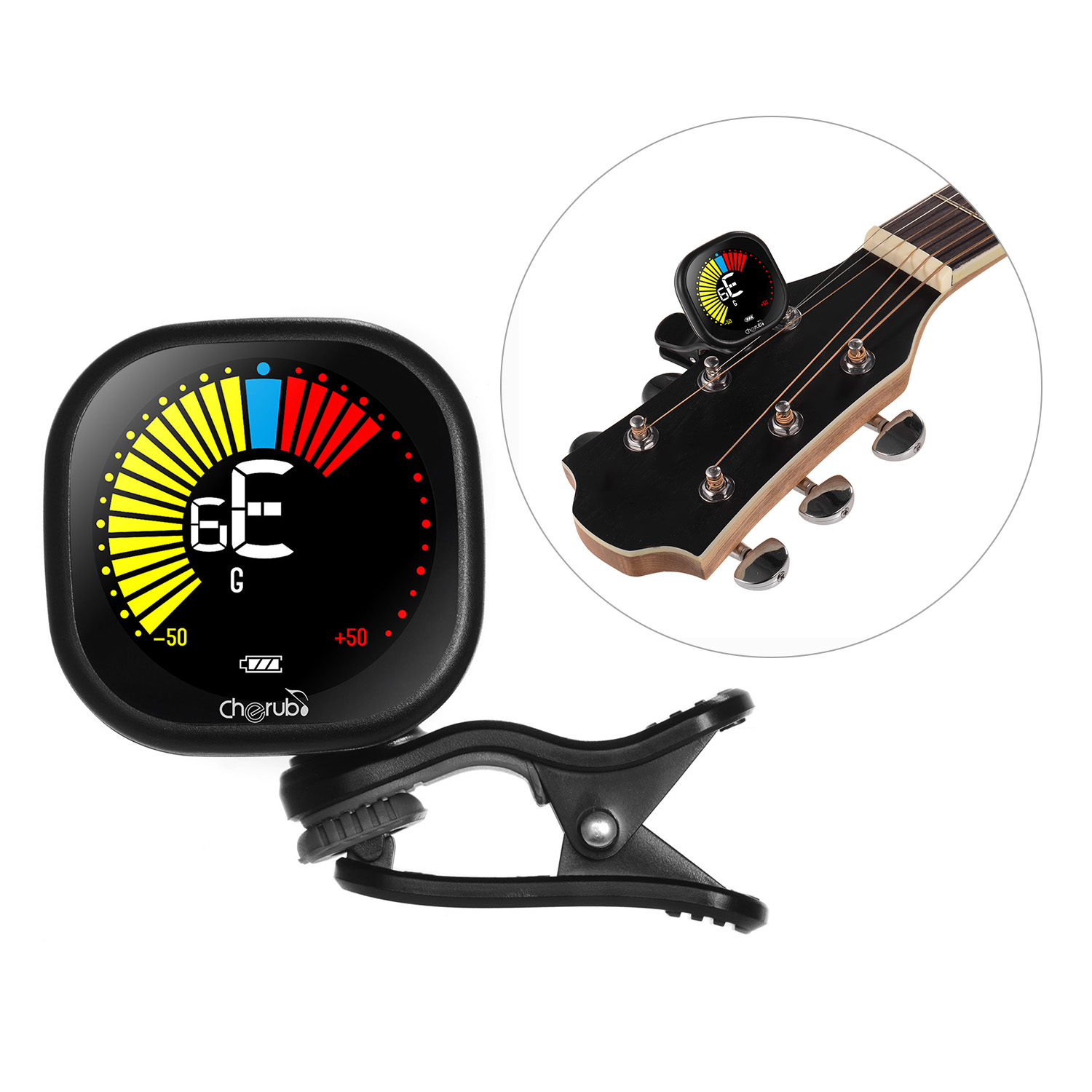Guitar Tuner Clip - Cherub WST-670 Rechargeable Clip-on Guitar Tuner