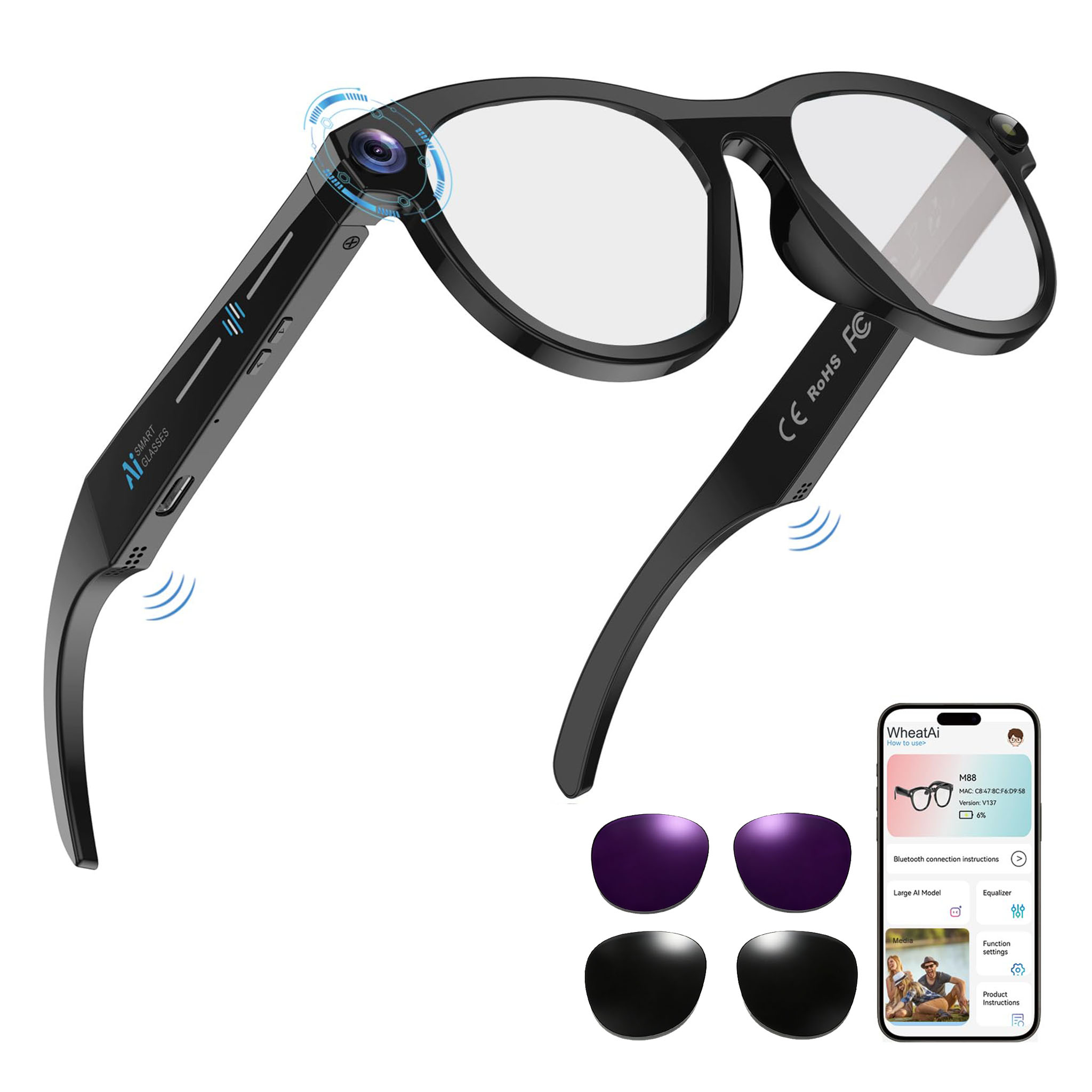 Audio Music Video - Black Smart Ai Glasses for Men,