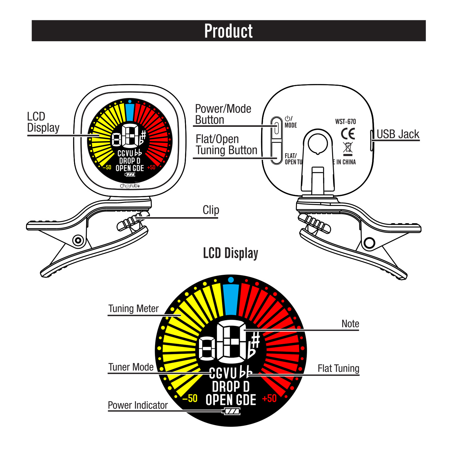 Cherub WST-670 Rechargeable Cl - Guitar Tuner Clip บทวิจารณ์และราคา