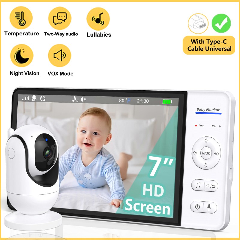 No WiFi 7 Inch Baby Monitor 2- - Audio Music Video บทวิจารณ์และราคา