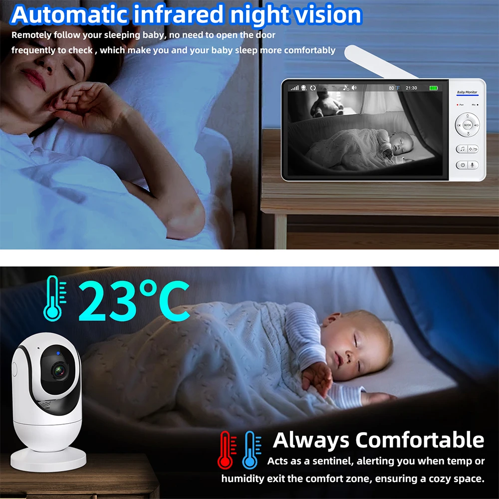 No WiFi 7 Inch Baby Monitor 2- - Audio Music Video บทวิจารณ์และราคา