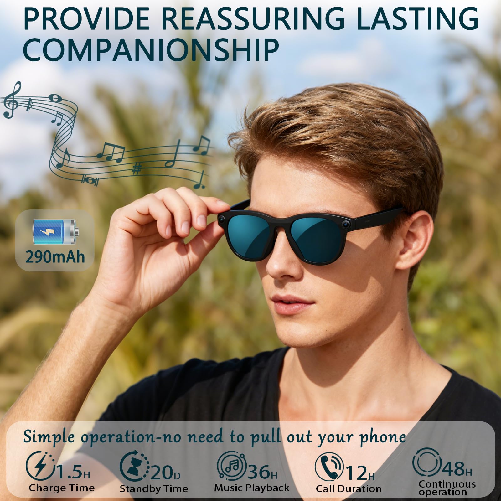 Black Smart Ai Glasses for Men - Audio Music Video บทวิจารณ์และราคา
