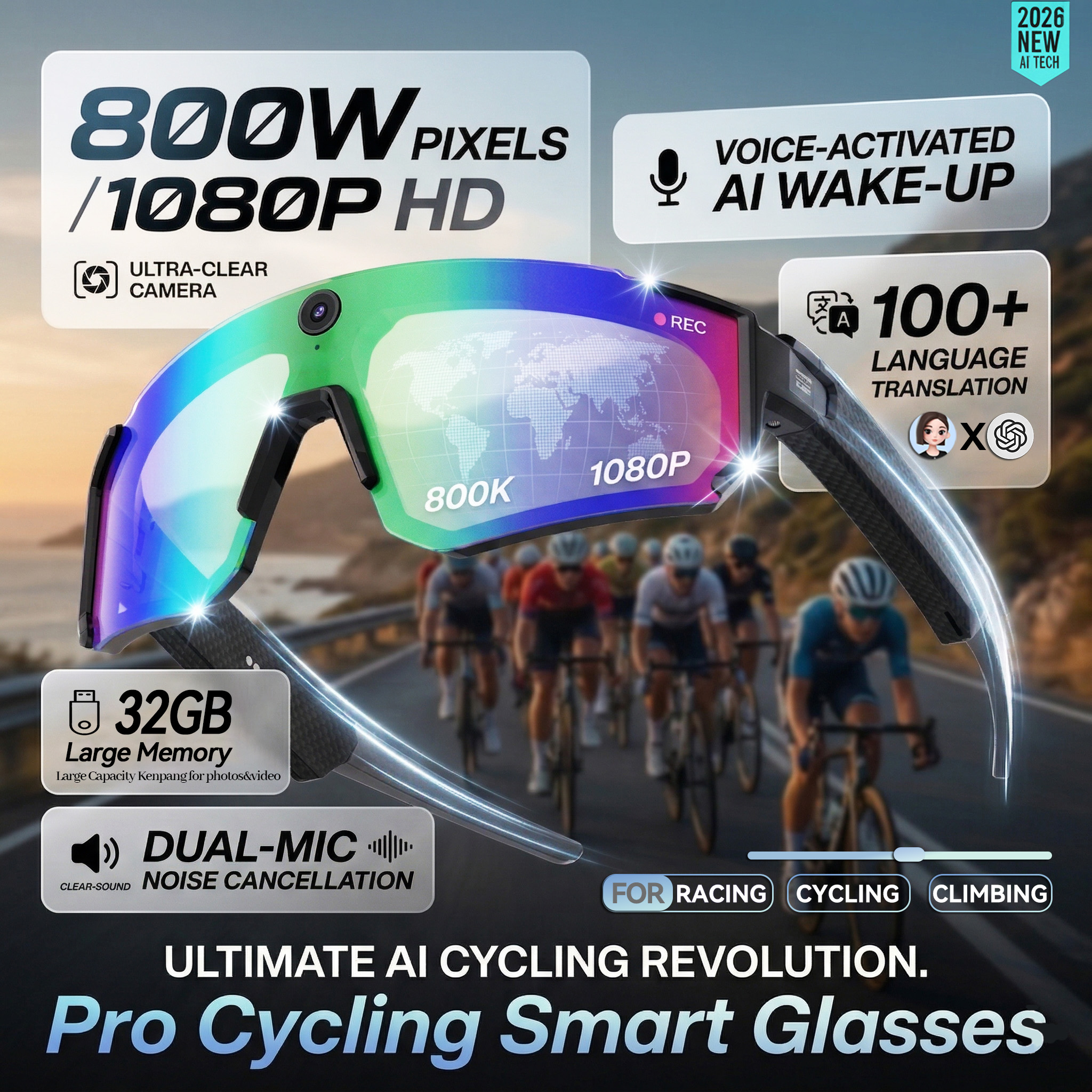 Smart AI Sunglasses 1200P HD V - Audio Music To Video Ai Free บทวิจารณ์และราคา