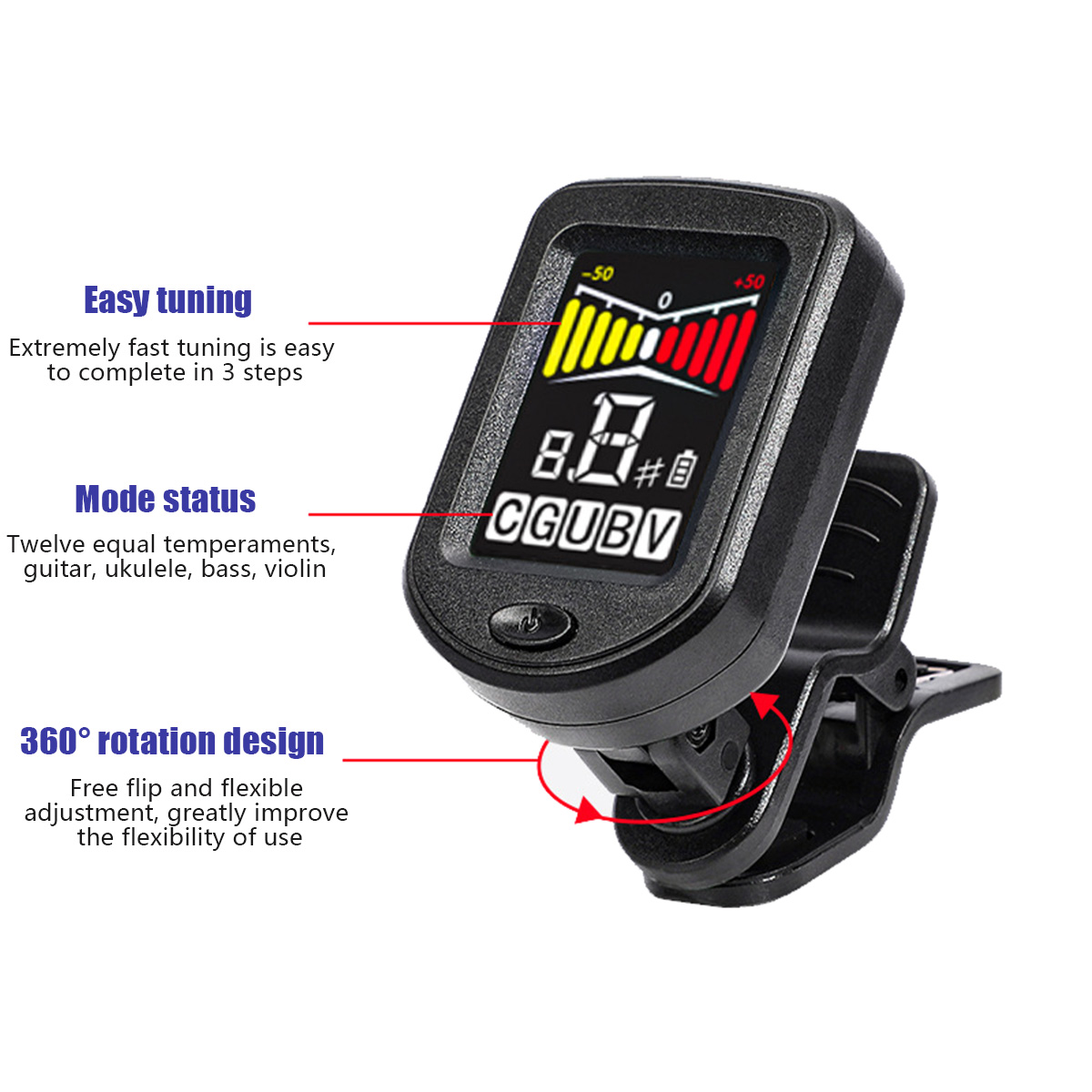 Clip-On Guitar Tuner with Regu - Guitar Tuner Clip บทวิจารณ์และราคา